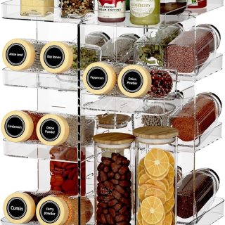 Revolving Spice Rack Organizer for Cabinet, DIY Adjustable 8 Tier Clear Rotating Spice Shelf Countertop, Space Saving Lazy Susan Seasoning Organizer for Kitchen, Pantry Cupboard Storage Turntable
